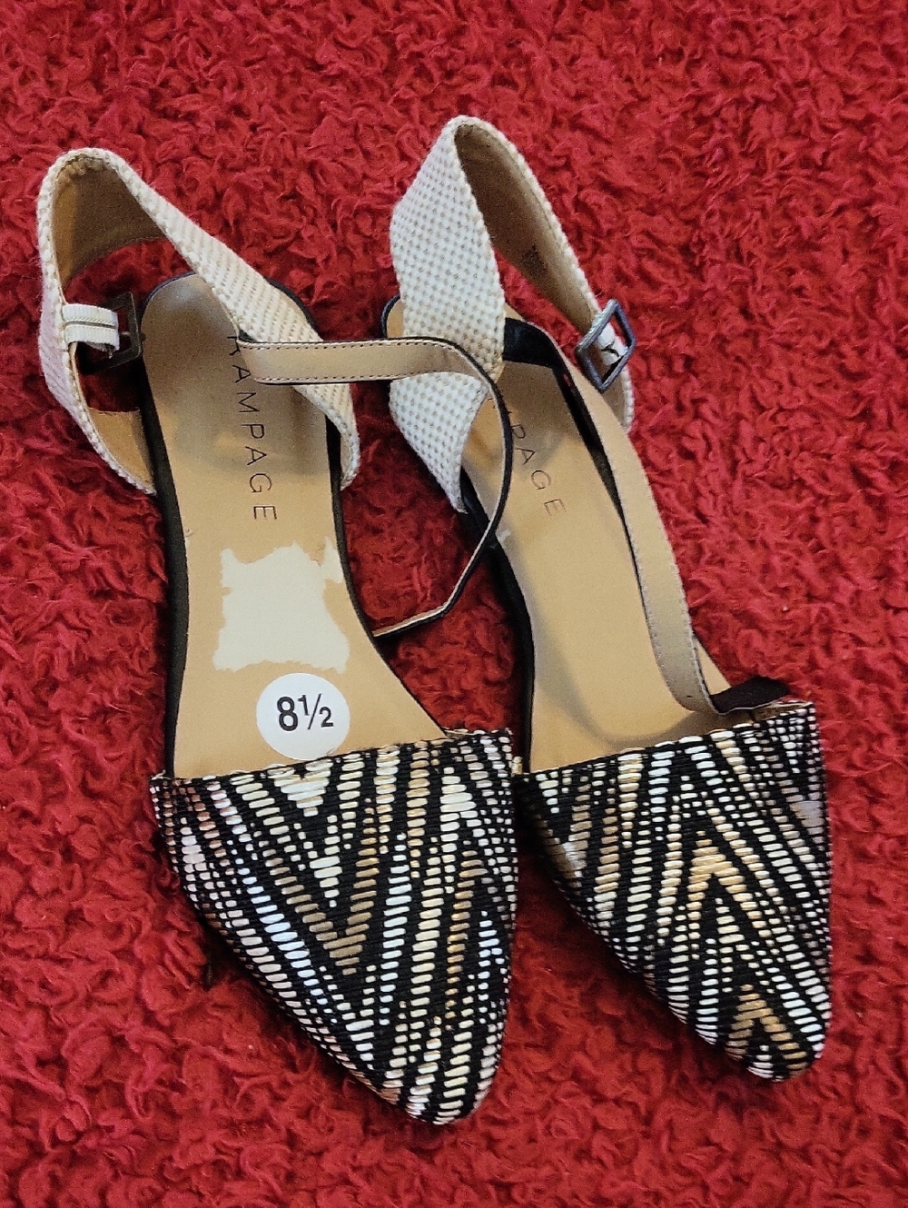 Rampage Black and White Pointed Toe D'Orsay Flats
